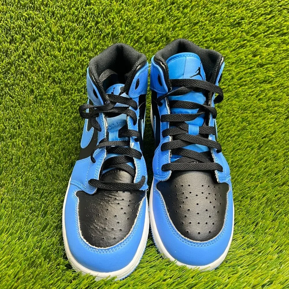 Nike Air Jordan 1‎ Mid Boys Size 6.5Y Blue Black White Basketball Shoes Sneakers